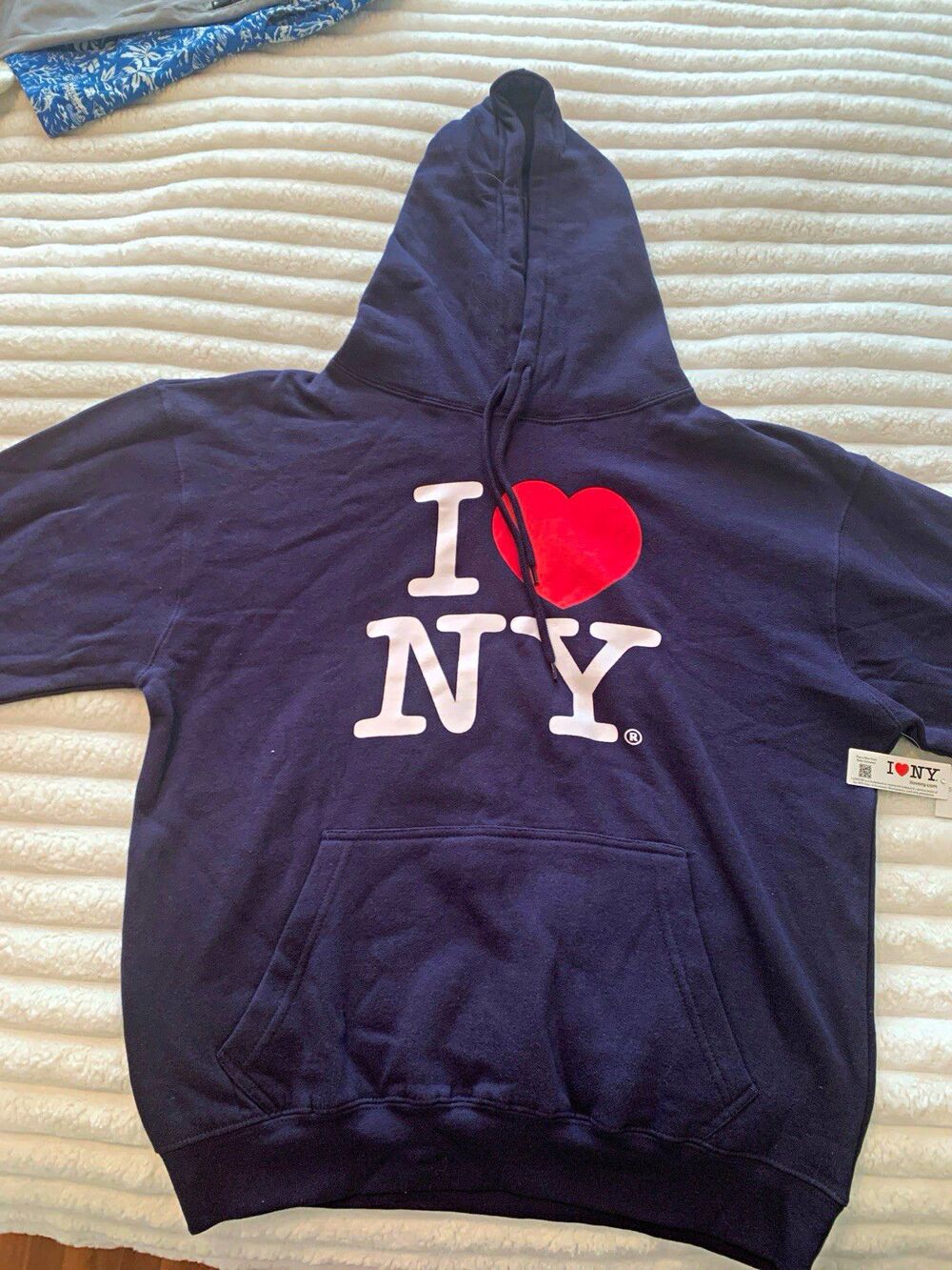 NWT Navy Blue I Love NY Graphic Pullover Hoodie w/ Pockets Size M